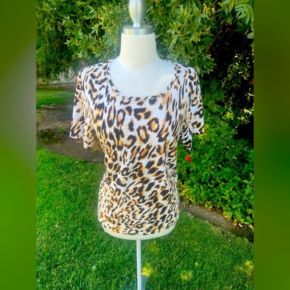 Chico's Animal Print Short Sleeve Top - Brown and Black - Picture 3 of 6